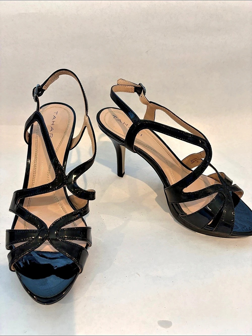 Tahari Strappy Patent Heels in Black